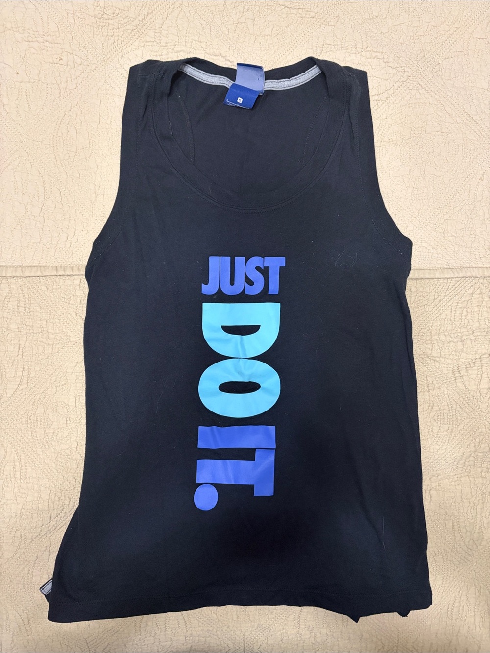 Nike Black Tank Top with Blue "JUST DO IT." Graphic